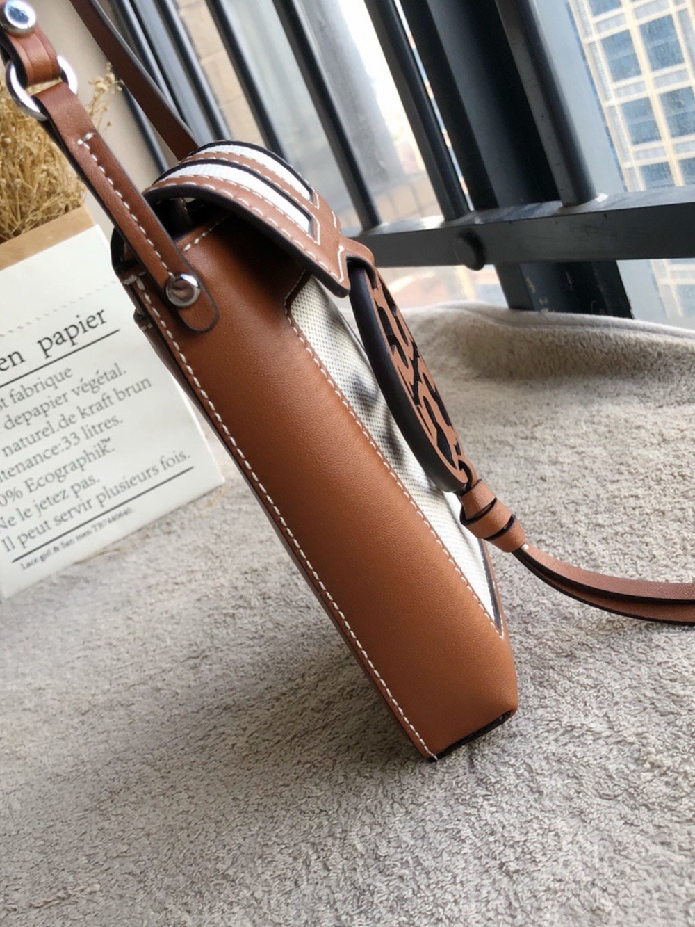 Tory Burch Tan and Cream Logo Cutout Crossbody Bag - Picture 5 of 8